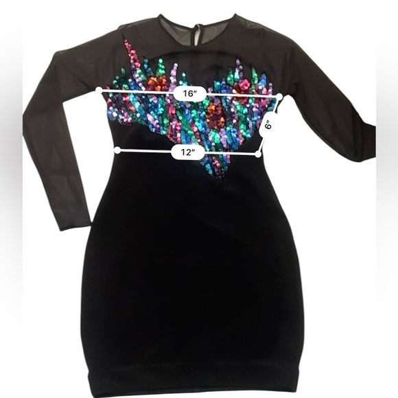 Tadashi Vintage 80’s Party Glam Women’s Small Black Sequin Mesh Dress - Picture 13 of 15